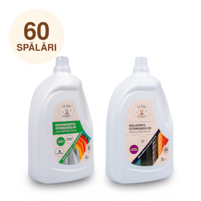 pachetul gurmanzilor 6 cu un detergent rufe 3 L si un balsam rufe 3L